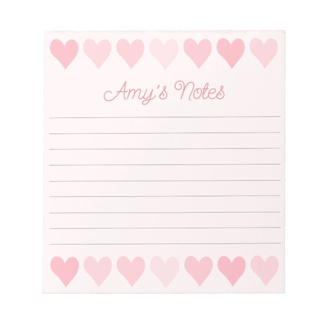 Bloc de notas de corazón rosa dulce (Frente)