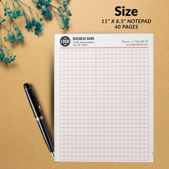 Bloc de notas de cuadrícula personalizada de 5 cua (Custom Grid Notepad 5 Sq/Inch with Logo & Info - RED GRID -)