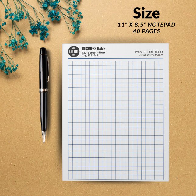 Bloc de notas de cuadrícula personalizada de 5 cua (Custom Grid Notepad 5 Sq/Inch with Logo & Info - BLUE GRID -)