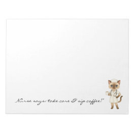 Bloc de notas de enfermera con café con gato fino 