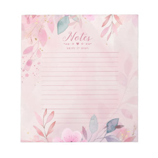 Bloc de notas de escritura con acuarela rosa