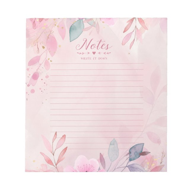 Bloc de notas de escritura con acuarela rosa (Frente)