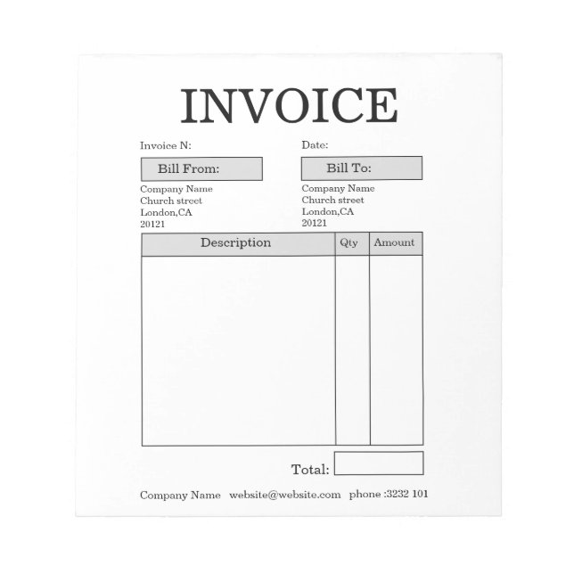 Bloc de notas de factura comercial personalizada (Frente)