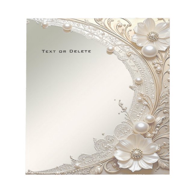 Bloc de notas de flores blancas perlas modernas (Frente)