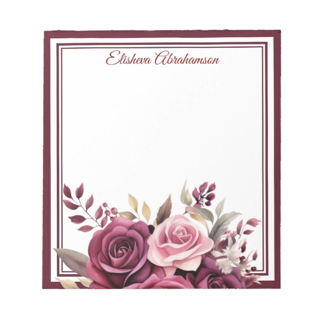 Bloc de notas de flores boho rosas púrpura (Frente)