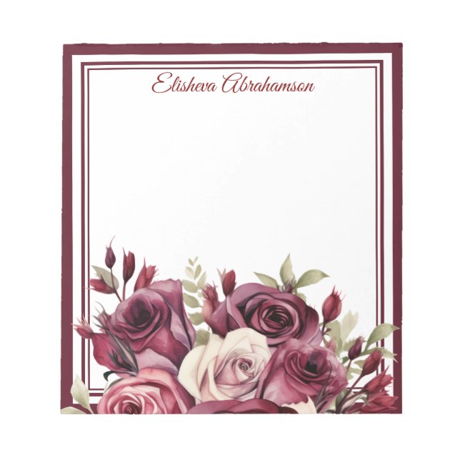 Bloc de notas de flores boho rosas púrpuras (Frente)