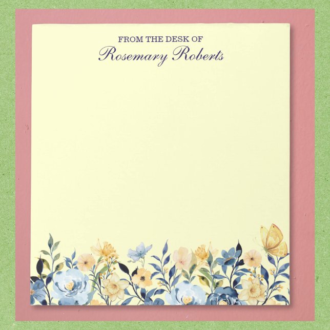 Bloc de notas de flores silvestres azules y amaril (Available in multiple sizes. Text may be customized, or removed.)