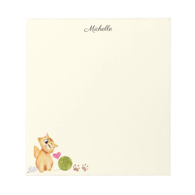 Bloc de notas de gatito lindo TU Nombre Texto (Frente)