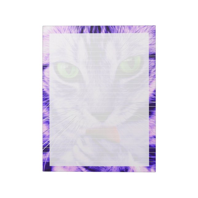 Bloc de notas de gato morado con líneas - 11" x 8, (Lado Izquierdo)