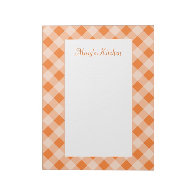 Bloc de notas de gingham naranja personalizado (Lado Izquierdo)