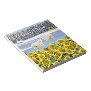 Bloc de notas de girasol, floral de oso polar