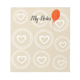 Bloc de notas de globo rojo y corazón curado