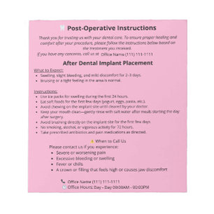 Bloc de notas de instrucciones postoperatorias den