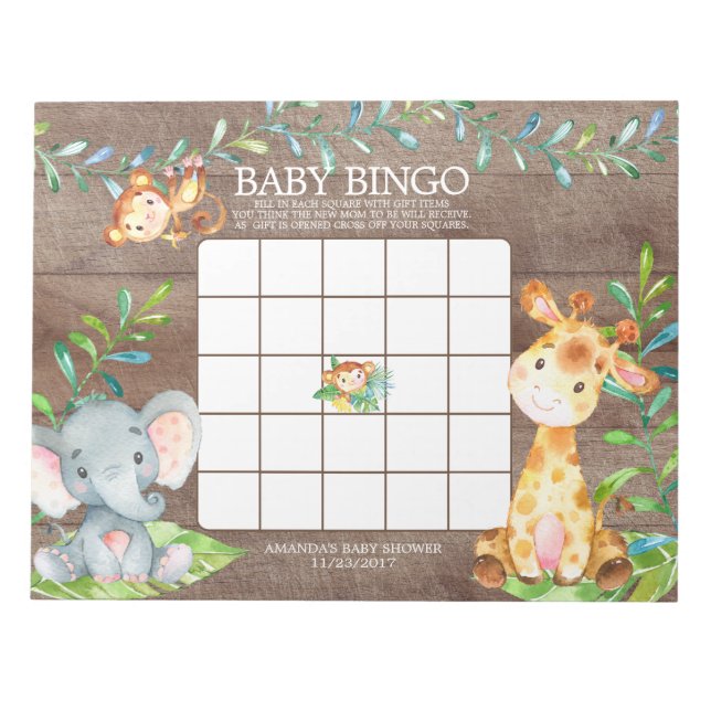 Bloc de notas de juego de bingo Baby Shower Jungle (Frente)