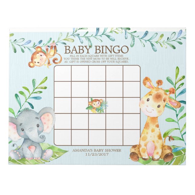 Bloc de notas de juego de bingo Baby Shower Jungle (Frente)