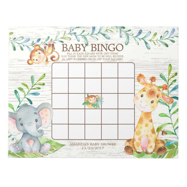Bloc de notas de juego de bingo Baby Shower Jungle (Frente)