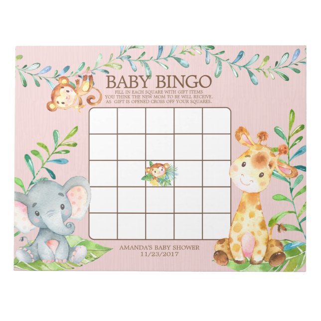 Bloc de notas de juego de bingo Baby Shower Jungle (Frente)