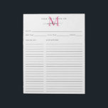 Bloc De Notas De la cocina de la receta del monograma rosa<br><div class="desc">Elegante Moderno Elegante Personalizado Desde La Cocina De La Cocina Del Monograma Rosa Nombre De Guión Ficha Notepad</div>