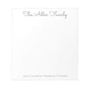 Bloc de notas de la familia gris de script simple