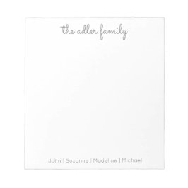 Bloc de notas de la familia gris de script simple