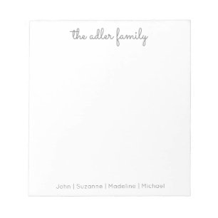 Bloc de notas de la familia gris de script simple