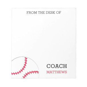 Bloc De Notas De la mesa del entrenador de béisbol personalizado