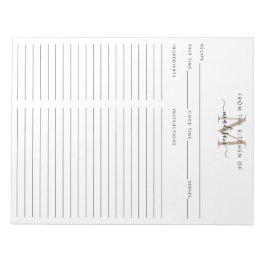 Bloc De Notas De la receta de la Cocina del Monograma Dorado