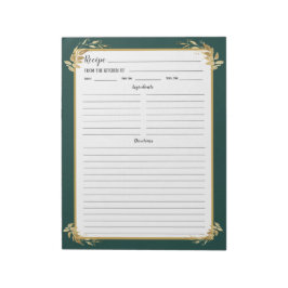Bloc de notas de la receta del oro verde esmeralda