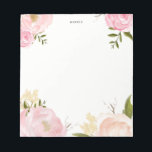 Bloc de notas de las flores de color rosa romántic<br><div class="desc">Una pancarta floral de personalizable con ilustraciones acuarelas de peonías,  rosas,  aliento de bebé y follaje. Será un acento femenino perfecto para tu oficina.</div>