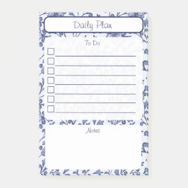 Bloc de notas de lista de tareas florales azules v