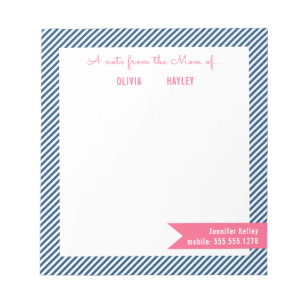 Bloc de notas de mamá, azul y rosa personalizado