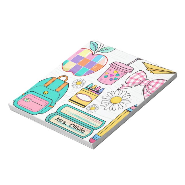 Bloc de notas de Manzana Pastel y Útiles Escolares (Lado Izquierdo)