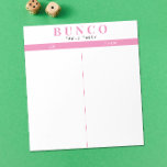 Bloc de notas de mesa simple de Bunco rosa y blanc<br><div class="desc">Tire una hoja en cada mesa para que la persona mantenga la cuenta de la puntuación y racionalice su juego Bunco con estas listas para usar y fáciles de arrancar hojas de cálculo con dos columnas en blanco y acentos rosados.</div>