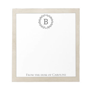 Bloc de notas de monograma Beige Wreath
