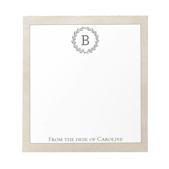 Bloc de notas de monograma Beige Wreath (Frente)