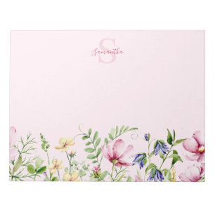 Bloc de notas de monograma floral de flor silvestr