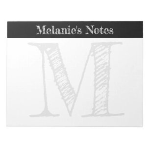 Bloc de notas de monograma grande con tipografía v