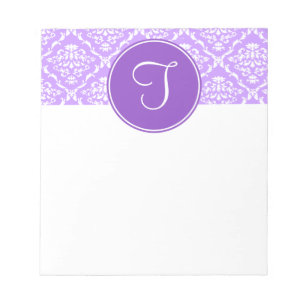Bloc de notas de monograma morado Damask