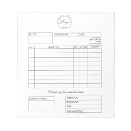 Bloc de notas de negocio de facturas con logotipo