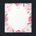 Bloc de notas de orejas rosadas y doradas de color<br><div class="desc">Un bloc de notas floral de personalizable con peonías rosadas con acentos de oro y follaje gris.</div>