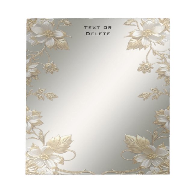 Bloc de notas de oro blanco floral (Frente)