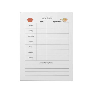 Bloc de notas de página semanal de plan de comidas