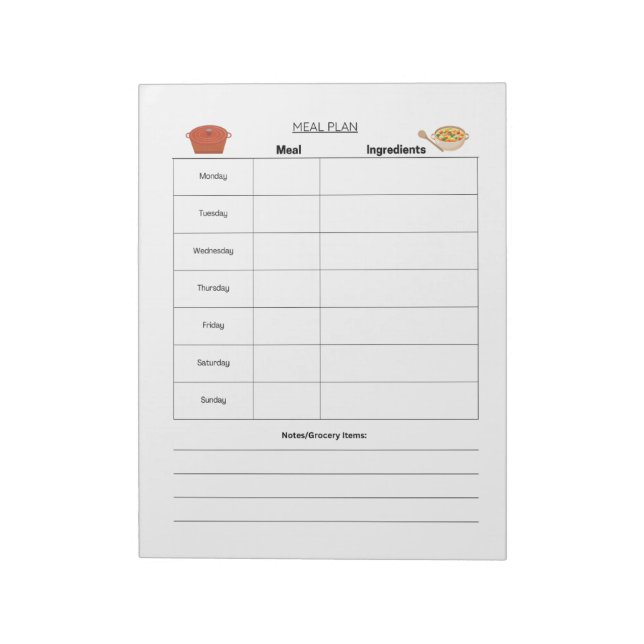 Bloc de notas de página semanal de plan de comidas (Lado Izquierdo)