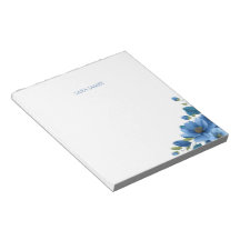 Bloc de notas de papelería personal con flores azu