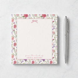 Bloc De Notas De parte de, lazo rosa, fondo floral