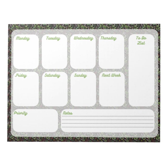 Bloc de notas de planificador semanal (Frente)