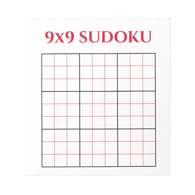 Bloc de notas de plantilla de sudoku rojo simple 9 (Frente)