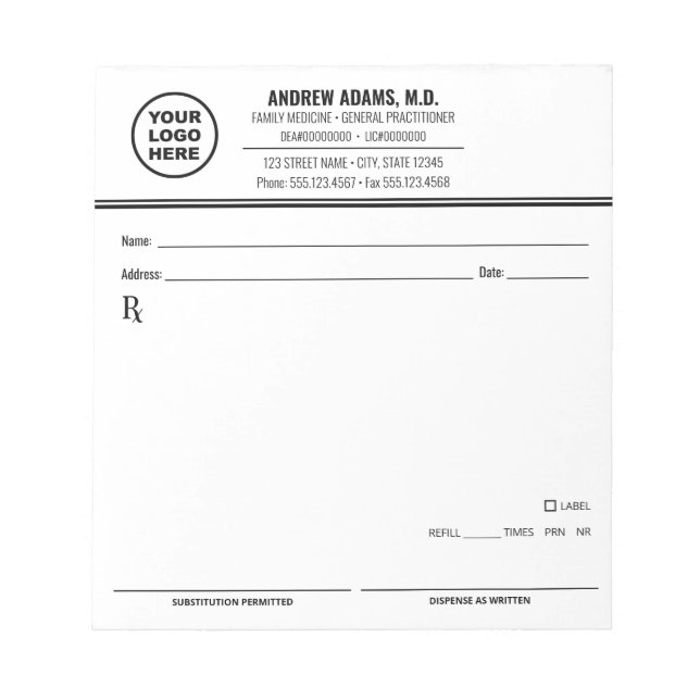 Bloc de notas de prescripción editable (Frente)