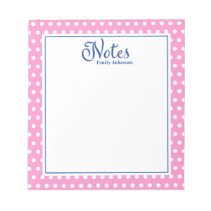 Bloc de notas de puntos de polka rosa y marina per