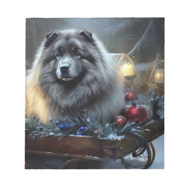 Bloc De Notas Decoración de los Navidades Keeshond Snowy Sleigh (Frente)